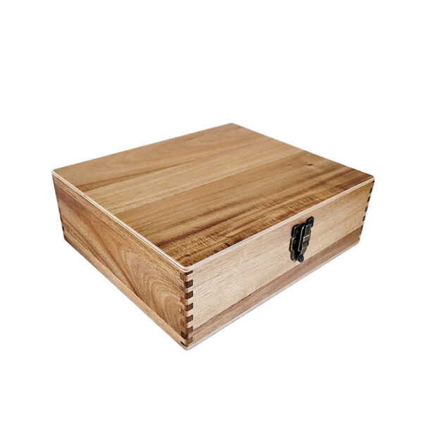 Acacia Finger Joint Wooden Box with Hinged Lid and Front Lock