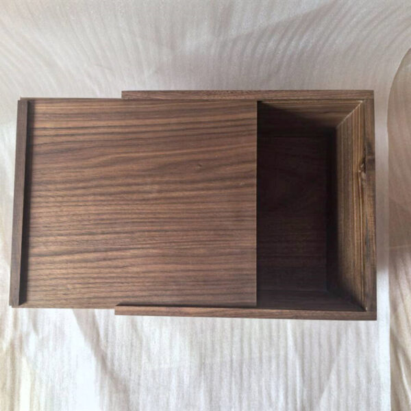 Sliding-Lid Walnut Wooden Storage Box with Finger-Joint Corners - Image 4