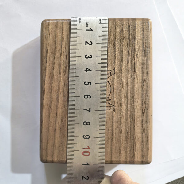 small walnut jewelry box with logo