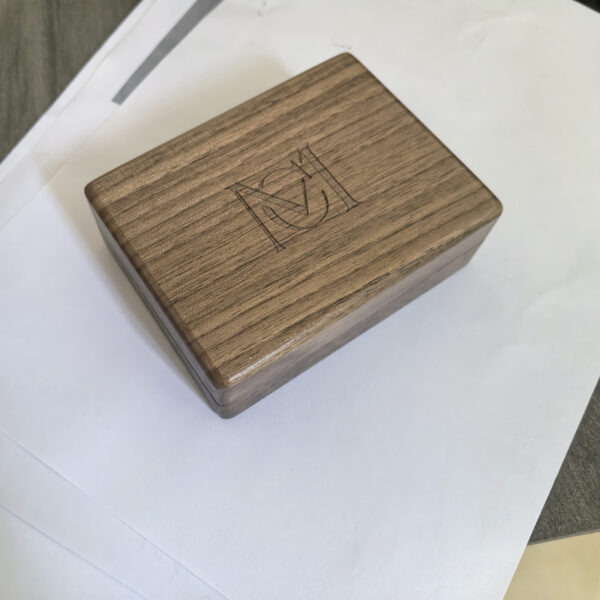 Walnut jewelry box with logo