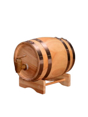 Whiskey barrel with stand and faucet