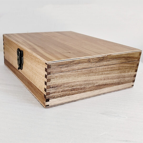 Acacia Finger Joint Wooden Box with Hinged Lid and Front Lock - Image 4