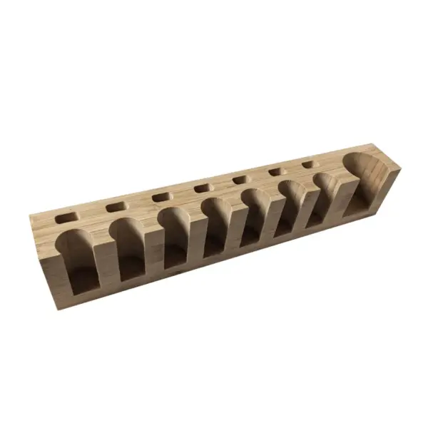 Long bamboo display racks with slots