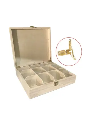 Opened wooden boxes with 12 compartments