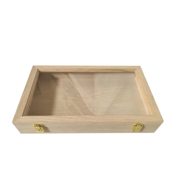 Two-Clasps clear lid wooden display box