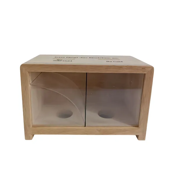 Two-compartment wooden money box