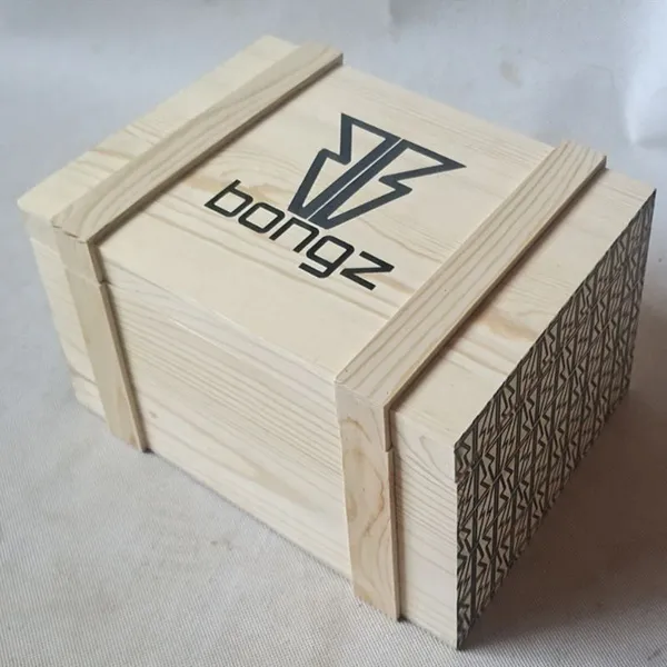 Hinge lid wooden box with printed patterns