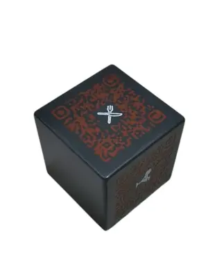 black painted wooden cubes with QR code