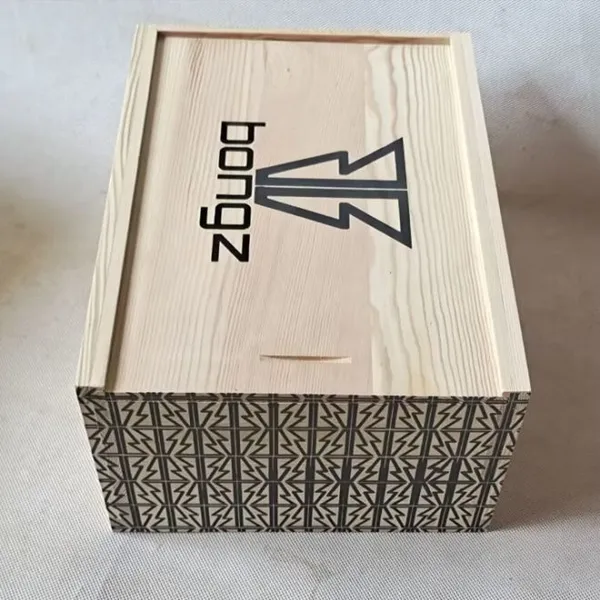 sliding lid wooden box with printed patterns