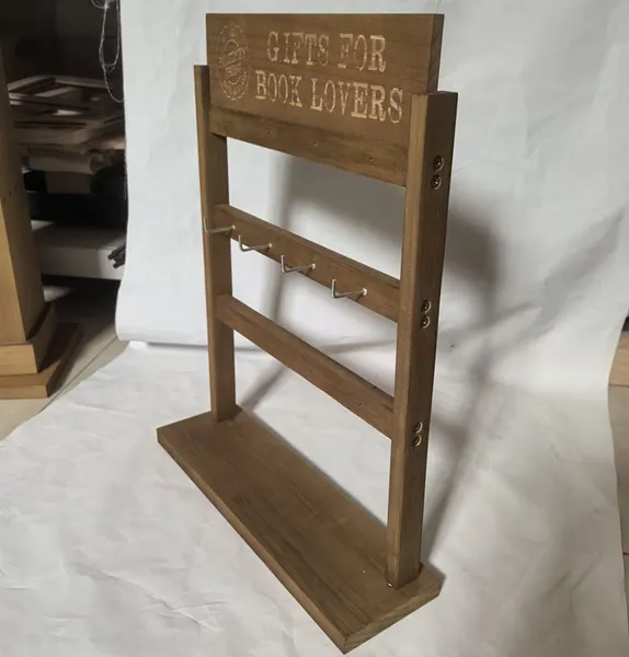 3 tier wooden display stand with 12 hooks