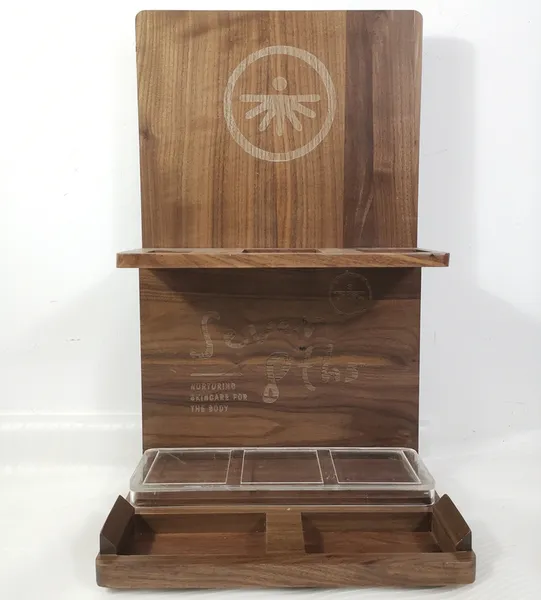 Wooden skin care product display stand