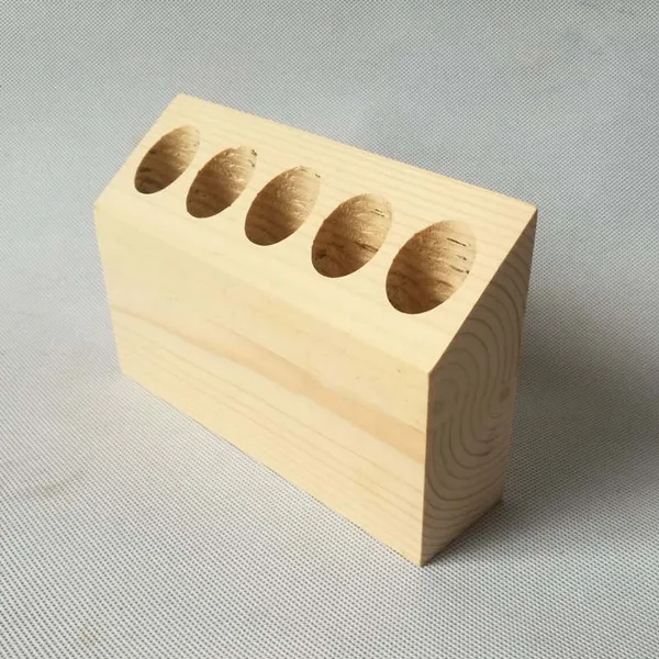 Unpainted 5-hole pine wood test tube rack