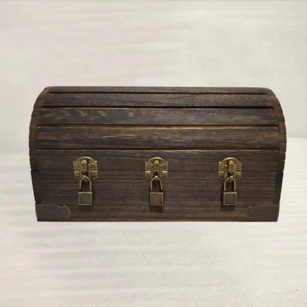 3-locked arched wooden chest