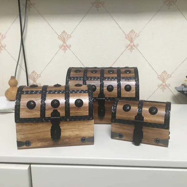 Set of 3 rustic wooden treasure chests