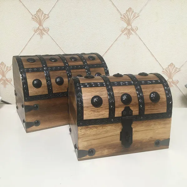 Arched top wooden chest with hinged lid and lock clasp