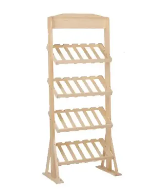 Multi-purpose 4-tier floor-standing wooden display stand.
